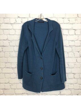 Peruvian Connection Yacht Club Cardigan Sweater Size L Blue 100% Cotton